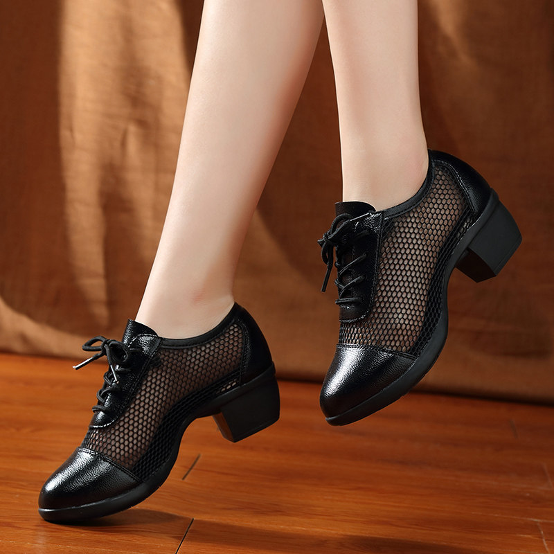 Rhinoceros Square Dance Shoes Women Genuine Leather Dance Shoes Soft Bottom Summer Breathable Water Soldiers Dance Shoes Jazz Fitness Dancing Women Shoes