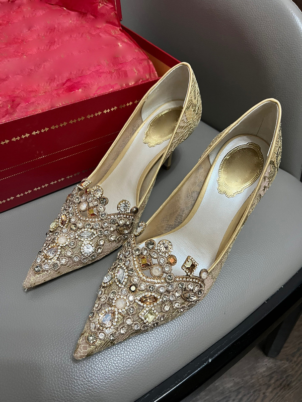 Flash Sale All-In-One Edition Rc Crystal Gem Wedding Shoes Banquet Bridesmaid Shoes Lace High Heels Pointed Toe Floral Stiletto Pumps