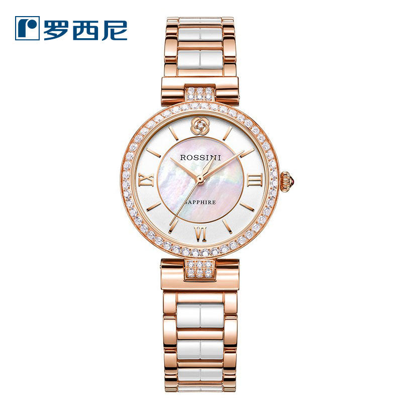 Rossini official new fashion ceramic strap color-changing Chuan Fritillaria dial waterproof quartz watch women's watch 517784