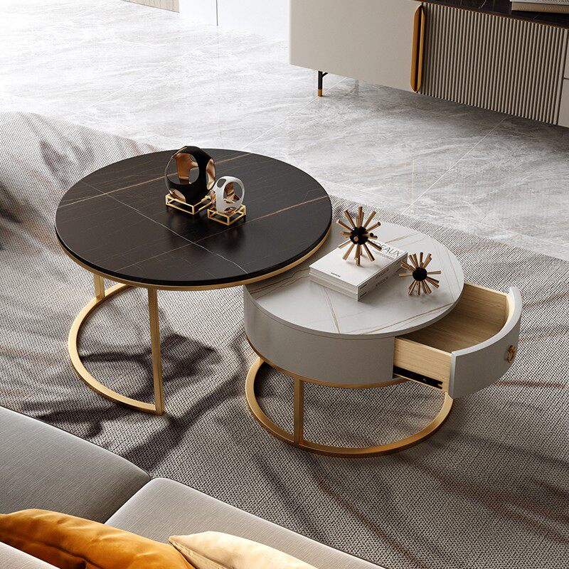 Rock slab coffee table living room small apartment simple Nordic round marble flower table coffee table light luxury modern
