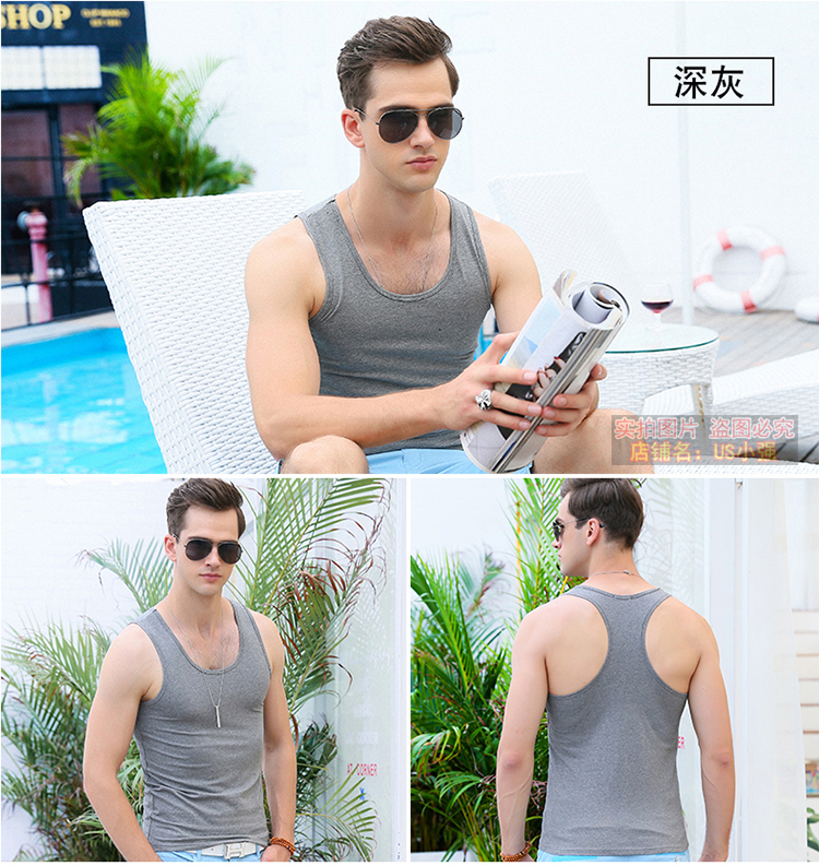 Của nam giới áo ghi lê mùa hè thể dục chặt chẽ thể thao dưới hẹp vest cotton Slim XL triều áo sơ mi