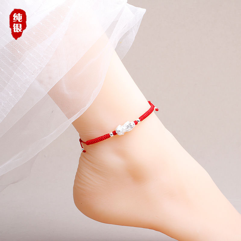 Leopard pure silver bracelet for men and women Handmade transfer beads handwoven 2022 New drawing rope This life of the year hand rope