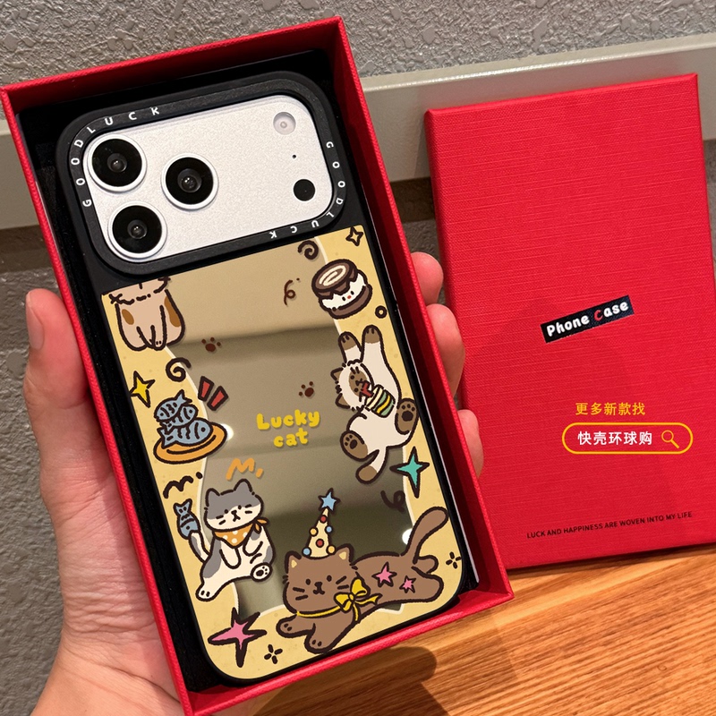 American Retro Style Cat-Themed Phone Case for iPhone 17 Pro Max, 18 Pro, Apple 16, Mirror Magsafe Magnetic, 15 Plus Protective Case, Anti-Drop 14, Cartoon Fun Couple 12