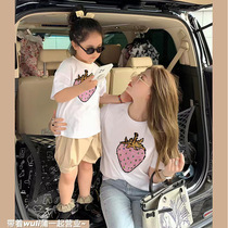 Pro-child dress Summer woman out of the Korean version Mother woman dress foreign air blouses Strawberry Little Magic Woman Sequins Short Sleeve T-Shirt