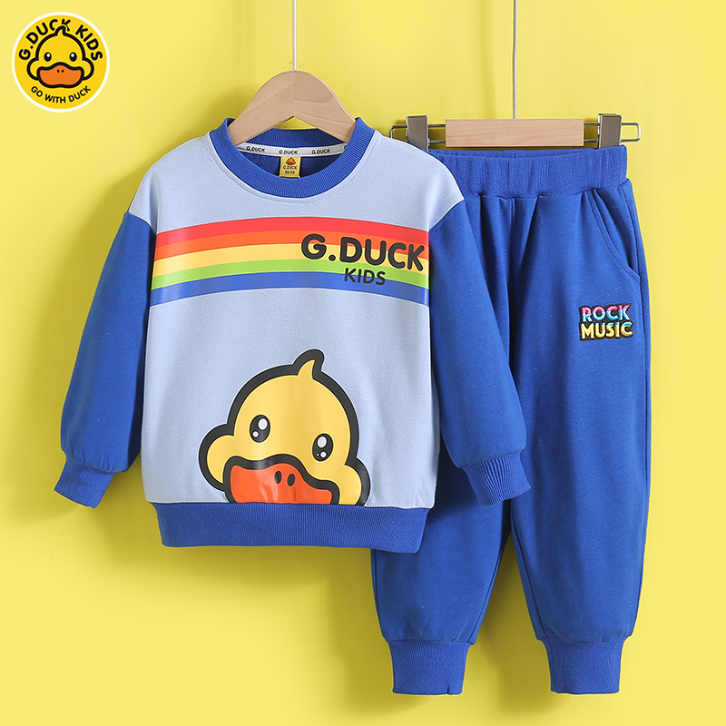 Small yellow duck children dress male and female child polo pants thick cotton T two sets 2022 new children Spring and autumn suit baby boom