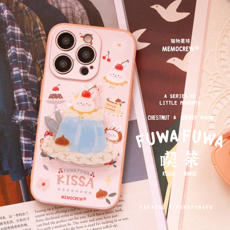 Cat Planet｜Original Illustration Cute Healing Flower Rabbit Tea House Afternoon Tea Acrylic Liquid Phone Case
