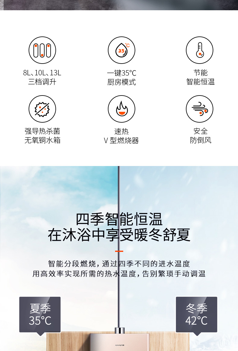 bình nóng lạnh năng lượng mặt trời Jiuyang máy nước nóng khí nhà tự nhiên nhiệt độ ổn định hàng mạnh tắm thông minh chuyển đổi tần số 13 lít - Máy đun nước bình nước nóng lạnh