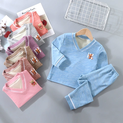 Бархатная детская осенняя длинная пижама, комплект, оверсайз, подходит для подростков, V-образный вырез