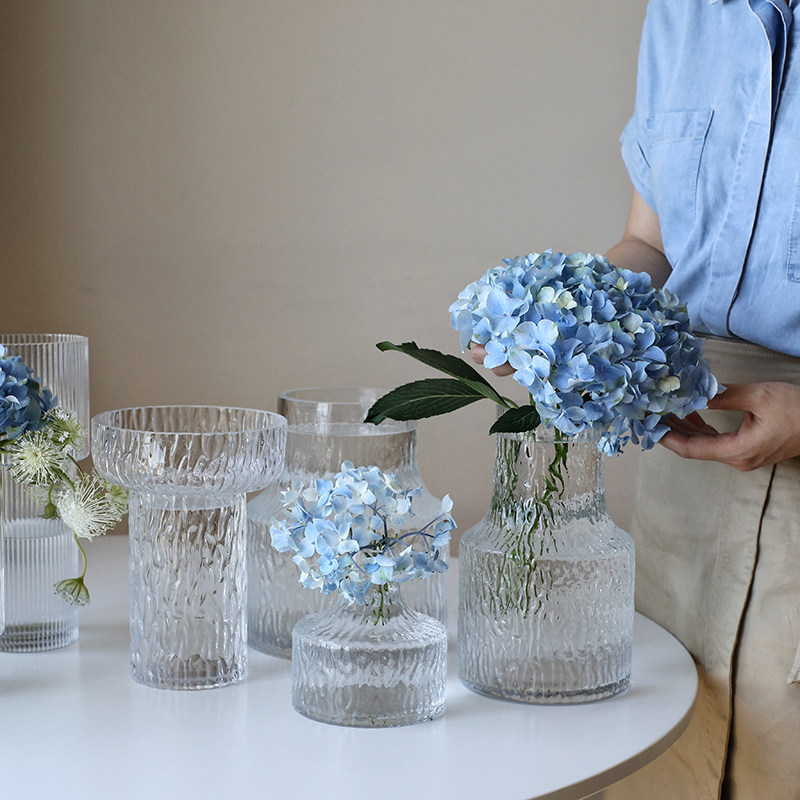 Ins wind net red extremely frozen glacier vase glass transparent flower arrangement rose flowers living room table decoration simple