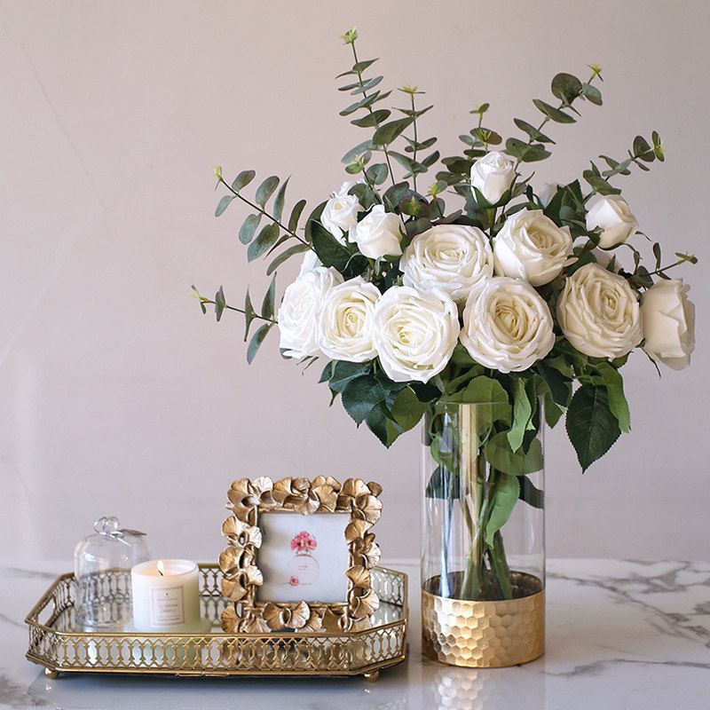 High-quality pu feel moisturizing rose fake flower simulation bouquet living room table flower arrangement decoration coffee table flower arrangement