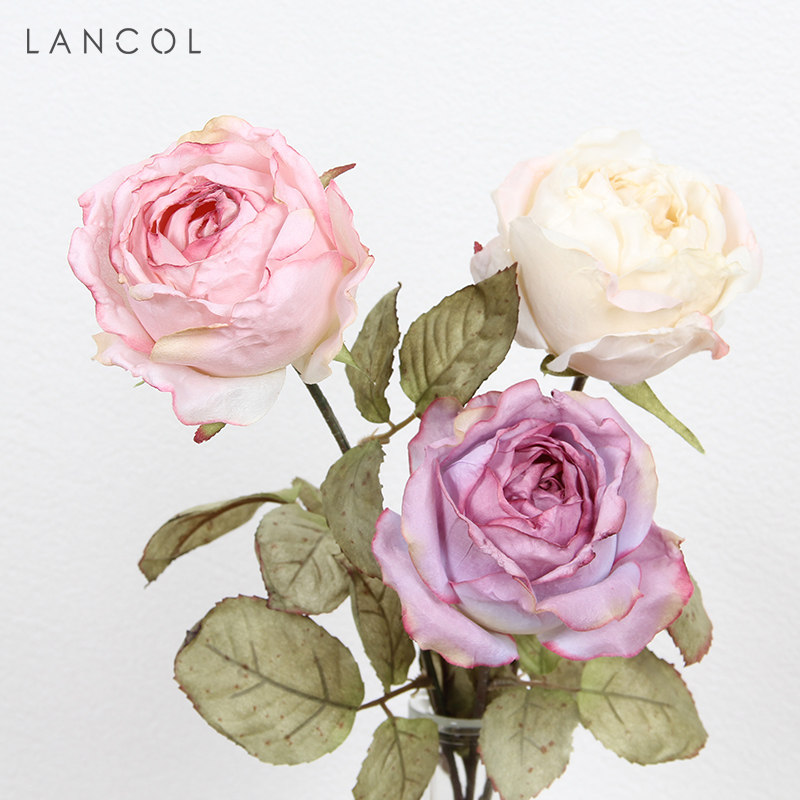 Lancol retro simulation dry flower rose home living room decoration flower dining room desktop flower window fake flower silk flower
