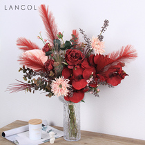 Lancol Eurostyle Emulation Flower Suit Red Floral Art Home Living Room TV Cabinet Decoration Putting Bouquet Fake Flowers