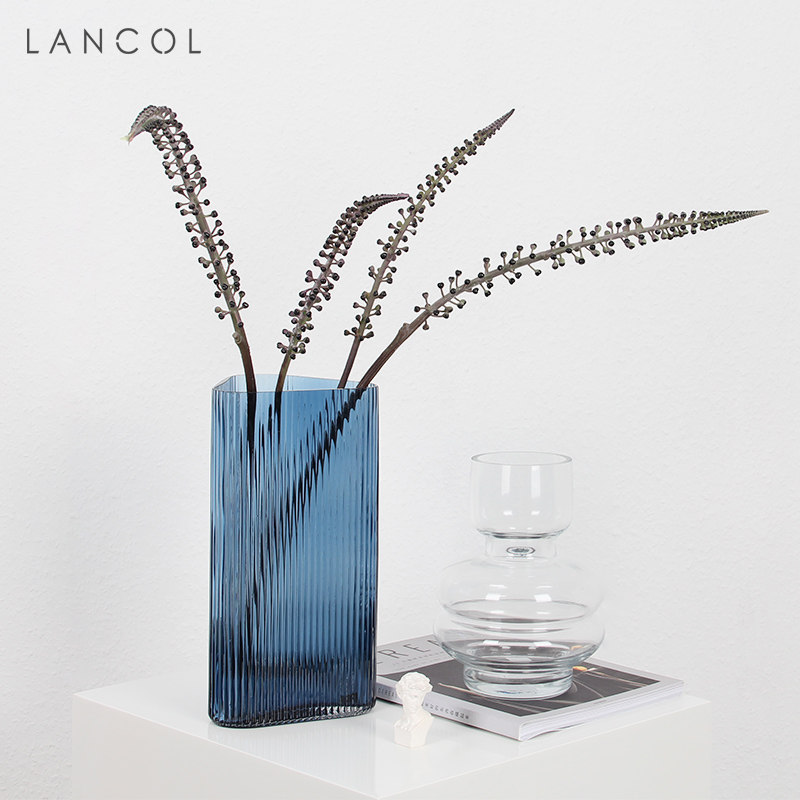 Lancol modern minimalist triangular blue glass vase swing piece home soft-mounted designer water pewter