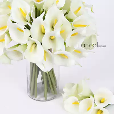 Lancol blue can simulate flowers milky white PU bouquet Calla lily white palm model room decorative flowers fake flowers