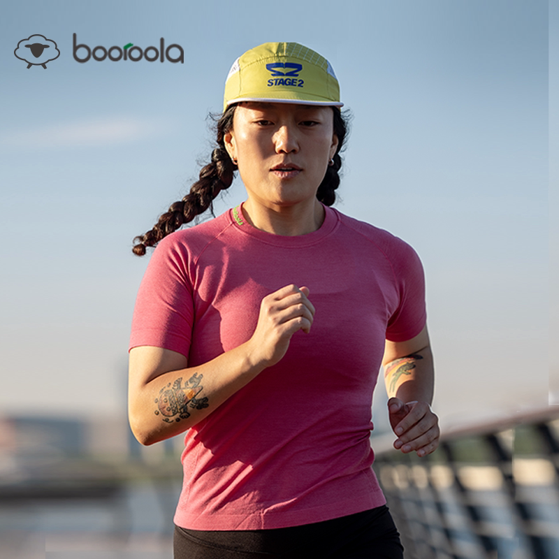 Booroola Summer Merino Wool Short-Sleeved T-Shirt for Women, Running Sports, Breathable, Sweat-Wicking, Quick-Drying, Antibacterial and Odor-Free