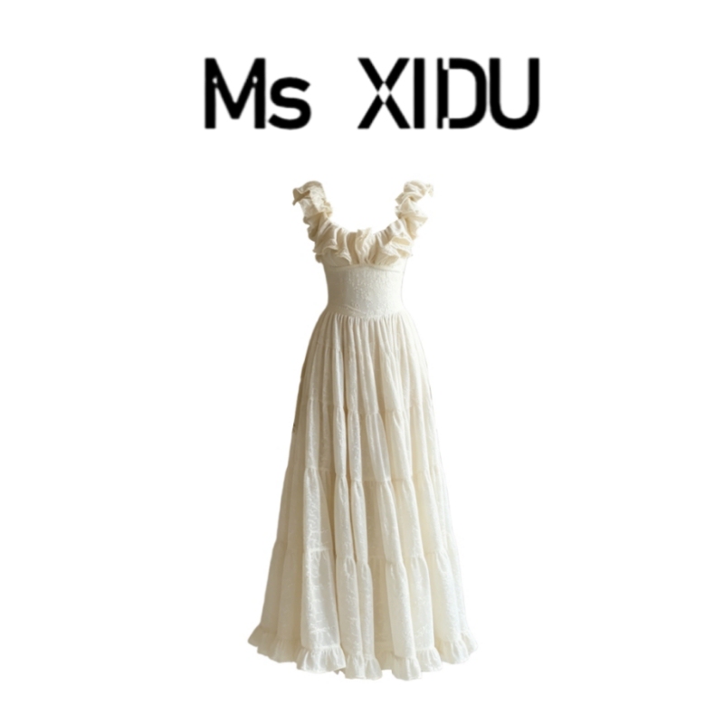 Ms Xidu Heavy-Duty, Extra-Large Skirt with Ruffled Edges, Spaghetti Strap, Cinched Waist Dress, Summer Travel Vacation Style Long Dress Ms Xidu Heavy-Duty, Extra-Large Skirt with Ruffled Edges, Spaghetti Strap, Cinched Waist Dress, Summer Travel Vacation Style Long Dress