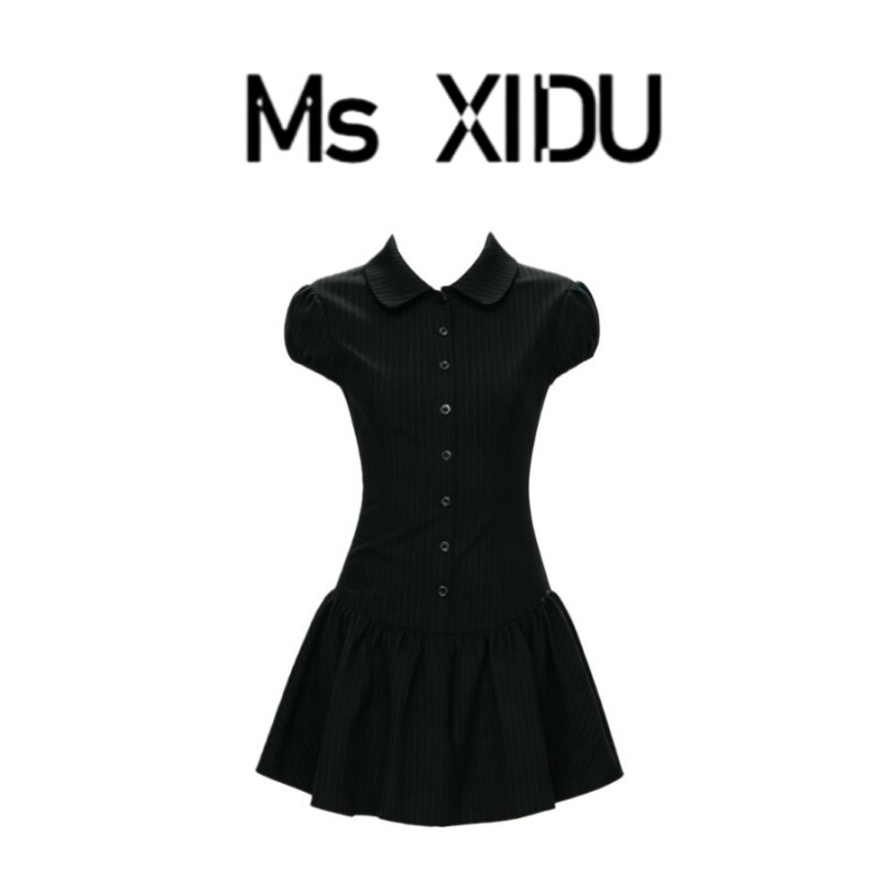 Ms Xidu American Retro Black Striped Dress for Women, New Summer Slim-Fit Elegant Dress with Shorts