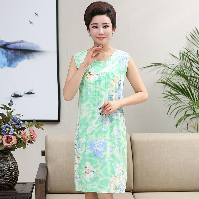 Ái lực với bông lụa bông lụa phụ nữ nightdress phụ nữ mùa hè bông dễ thương váy không tay váy nhiều màu wx2