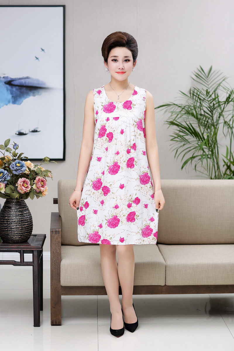 Ái lực với bông lụa bông lụa phụ nữ nightdress phụ nữ mùa hè bông dễ thương váy không tay váy nhiều màu wx2