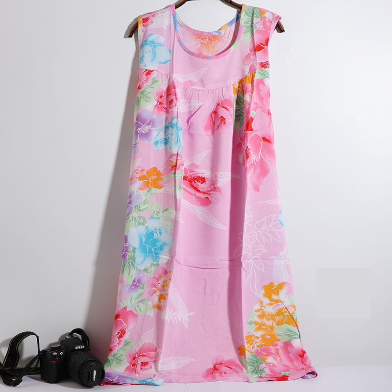 Ái lực với bông lụa bông lụa phụ nữ nightdress phụ nữ mùa hè bông dễ thương váy không tay váy nhiều màu wx2