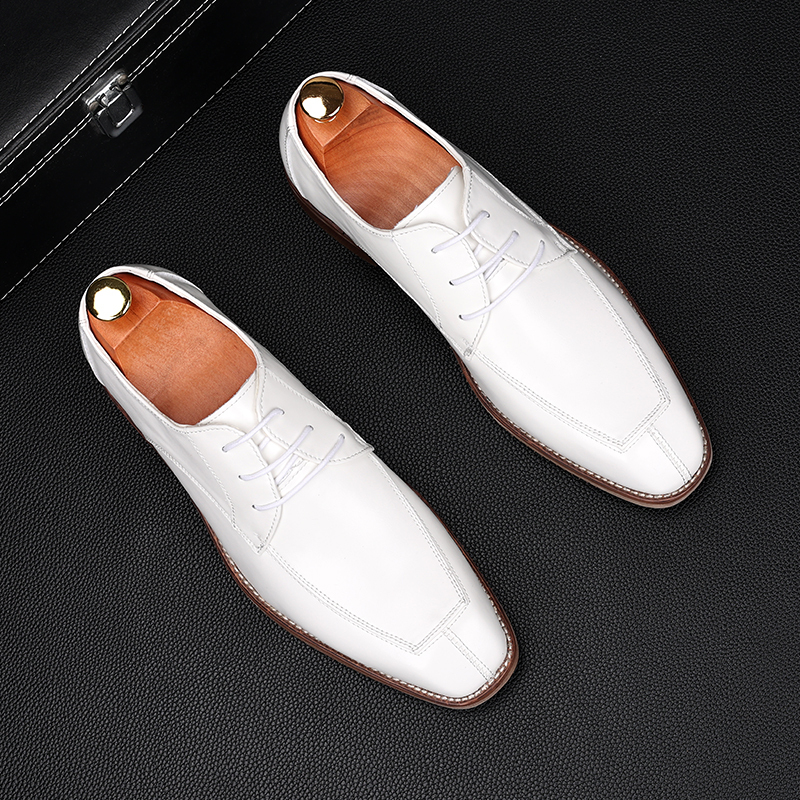 Business Formal Leather Shoes for Men, Height-Increasing Wedding Groom Shoes, Wedding Suit White Men's Shoes, Square-Toe Derby Shoes, Summer