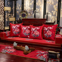 Red Wood Sofa Cushions Chinese Vintage Embroidery China Wind Solid Wood Furniture Cushions Thickened Sponge Cushion Anti Slip Custom