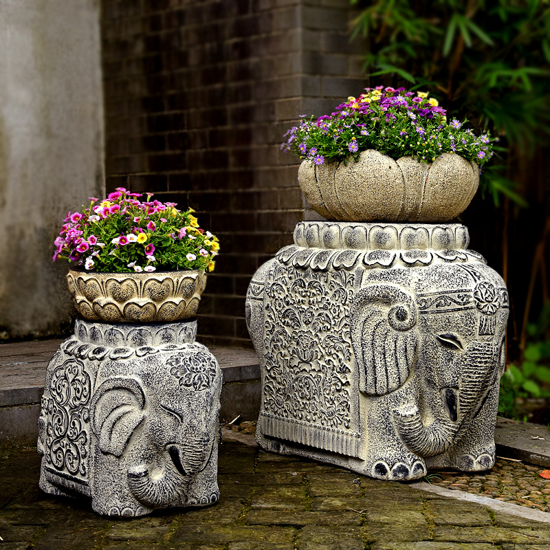 Garden elephant flower stand outdoor rooftop balcony layout small yard farmhouse decoration garden landscape floor ornaments