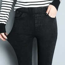 Elastic waist leggings female outer wear 2021 spring and autumn new black pants snowflake high waist elastic pencil pants