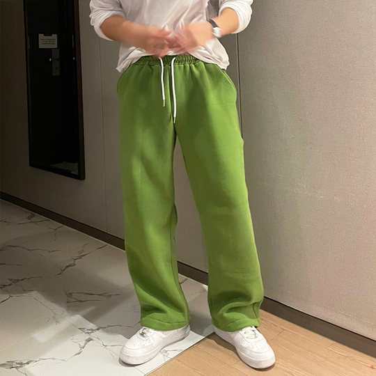 Fleece-Lined Men's Sweatpants 2026 Popular Casual Versatile Loose Jogger Pants Korean Style Simple Straight Solid Color Casual Pants