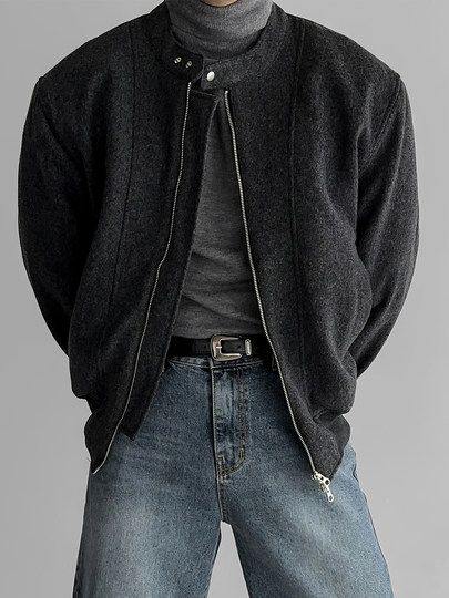 Cotton-Padded Short Woolen Coat Jacket for Men, Winter Commuting, Warm, Mature Style, Cotton Clothing, Light Luxury, Round Neck Woolen Coat