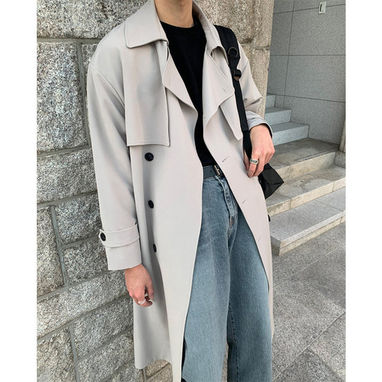 Nuevo abrigo cortavientos de otoño e invierno para hombre, abrigo holgado de estilo coreano a la moda, bonito y versátil, abrigo de longitud media con doble botonadura