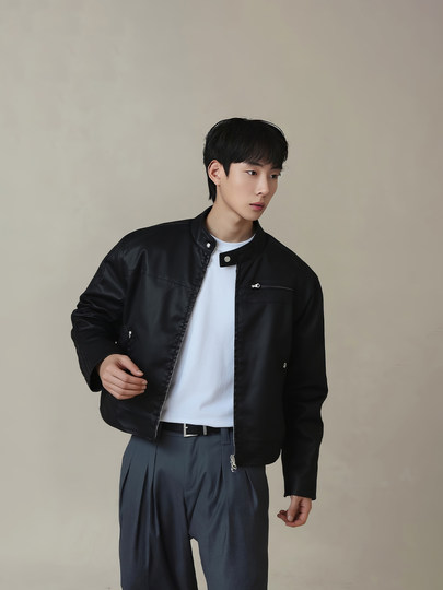 American-Style Short Pu Motorcycle Leather Jacket for Men, Spring and Autumn, Vintage Washed and Distressed, Cleanfit Stand Collar Flight Jacket