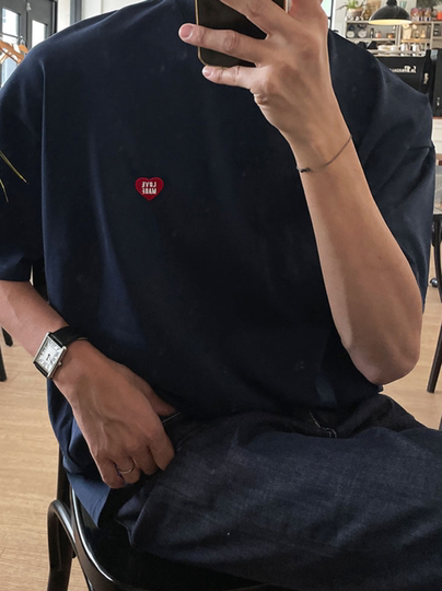 Men's Short-Sleeved T-Shirt, Summer Loose Trendy Embroidered Fun Pattern Round Neck Top, Casual Korean Style Casual T-Shirt