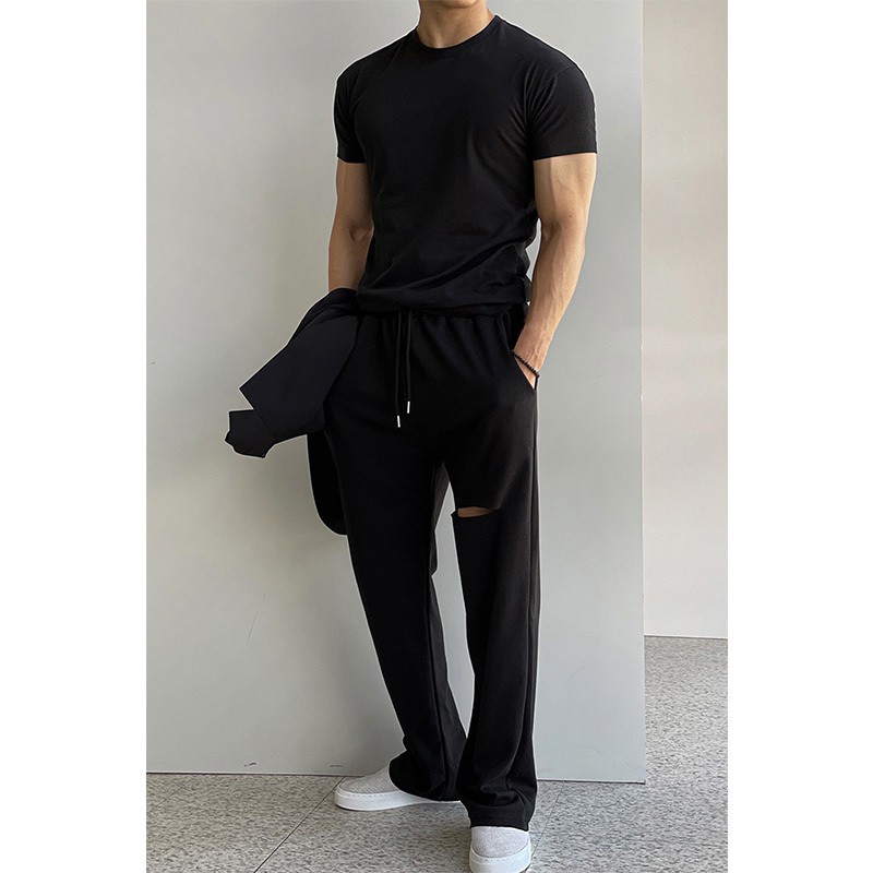Black Slim-Fit Short-Sleeve T-Shirt for Men, Summer Fitness, Regular Shoulder, Stylish, High-End, Trendy Brand, Body-Shaping Base Shirt