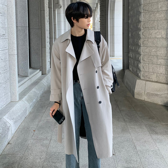 Nuevo abrigo cortavientos de otoño e invierno para hombre, abrigo holgado de estilo coreano a la moda, bonito y versátil, abrigo de longitud media con doble botonadura