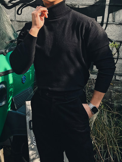 Solid color simple light mature style high collar thick heavyweight warm sweater men's winter Korean style trendy high-end knitted sweater