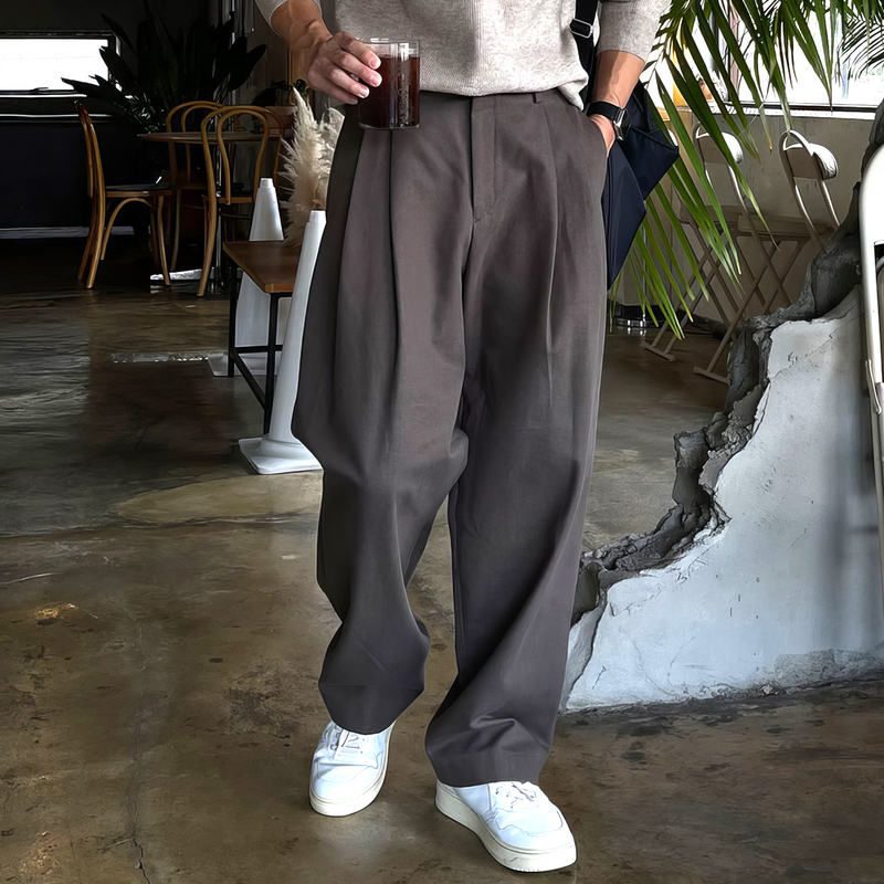 Dark Gray Double-Pleated Old Money Style Men's Trousers, Autumn Niche Casual Pants, Loose Straight-Leg Suit Pants, High-End Long Pants Dark Gray Double-Pleated Old Money Style Men's Trousers, Autumn Niche Casual Pants, Loose Straight-Leg Suit Pants, High-End Long Pants