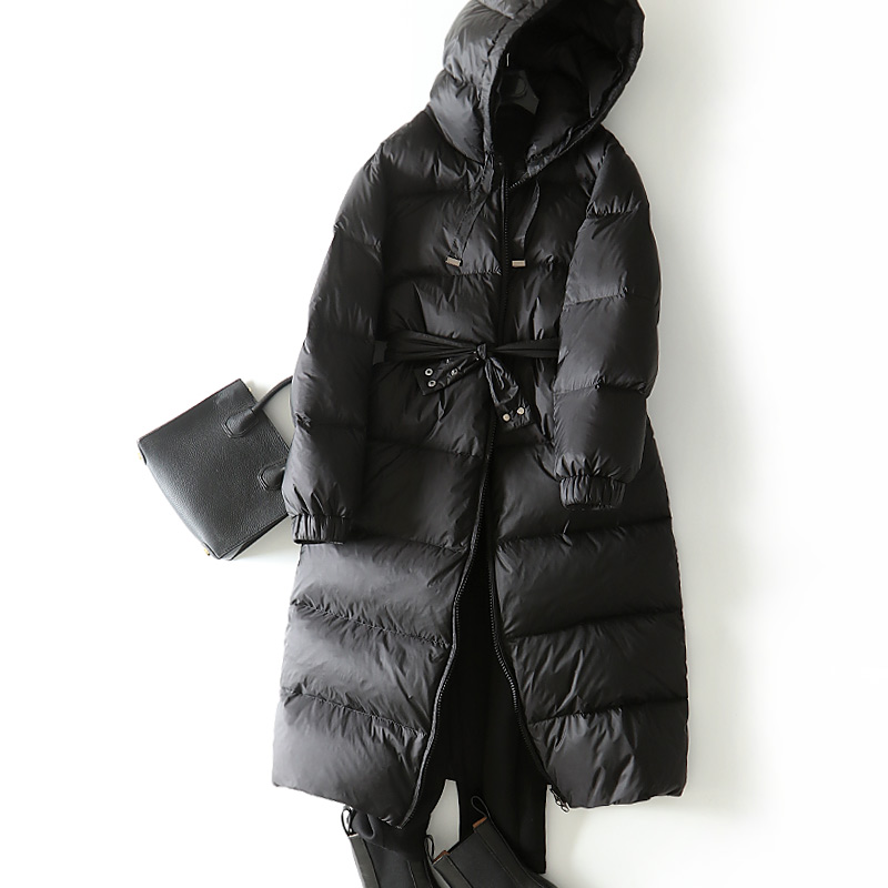 Black & No BeltOut of season plus thickening White Velvet 350 + gram Pile filling light soft keep warm Long sleeve Hooded have more cash than can be accounted for Velvet suit Down Jackets female