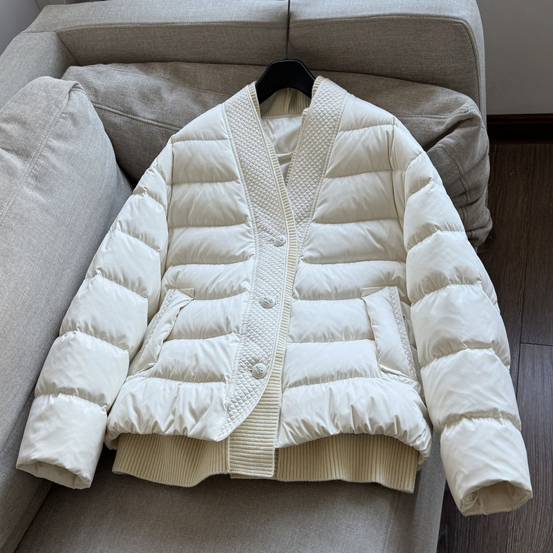 Lace Label White Goose down Patchwork Knit Faux Two-Piece Casual down Jacket Goose down Coat H13Cy8003