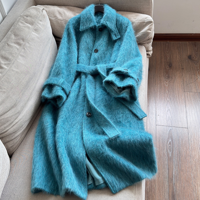 [Off-Season, This Price Is Not Available in Autumn and Winter] Light Luxury Thickened Fleece Cashmere Wool Coat with Adjustable Waist, Long Style