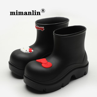 Cartoon rain boots for women, thick-soled summer non-slip water shoes, mid-calf water boots, fashionable big-headed ugly rain boots