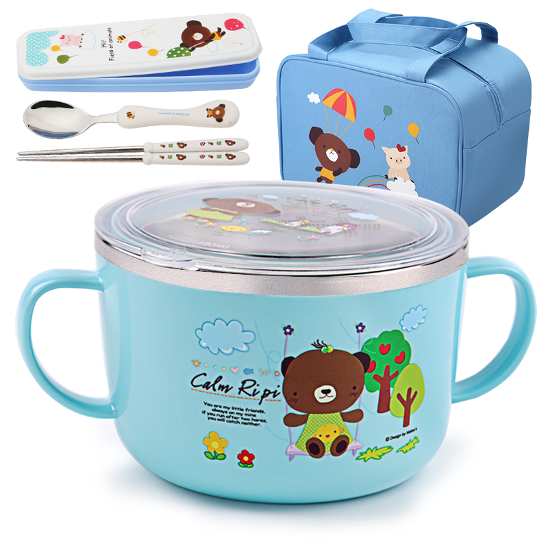 South Korea Imports of soup bowls Primary school Children's cutlery Children's Deputy Food Bowl 304 Stainless Steel Foam Noodles Bowl double ear Anti-burn and fall