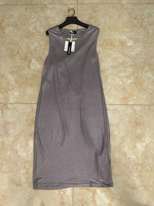 Maxc* Brand New Women's Summer m Size High-End Pearlescent Gray Backless Dress with Subtle Design