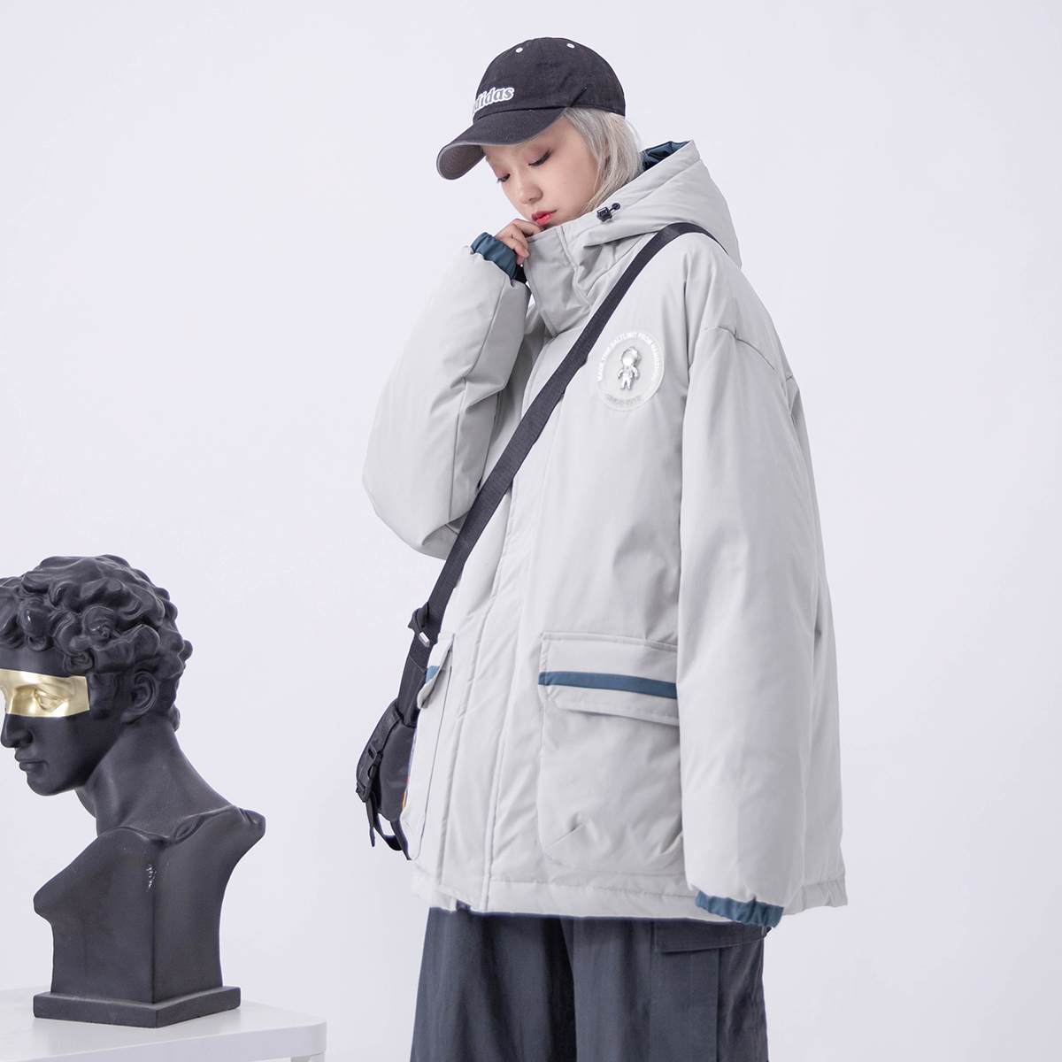 Work clothes cotton-padded jacket women's winter padded hooded ins tide long coat 2021 new loose Korean cotton-padded clothes