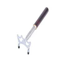 Низкая вилка серебристого цвета с деревянной ручкой-P43.