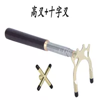 Деревянная ручка золотой крест + высокая вилка-Т74