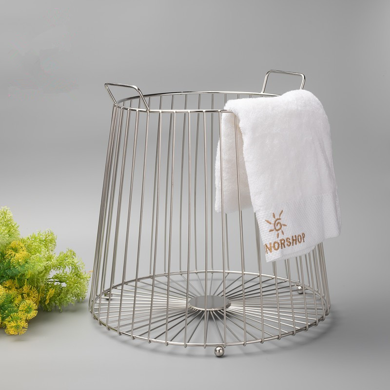 Hotel Supplies Stainless Steel Towel Basket Hotel Room Bath Towel Linen Basket Conical Bathroom Storage Basket Basket
