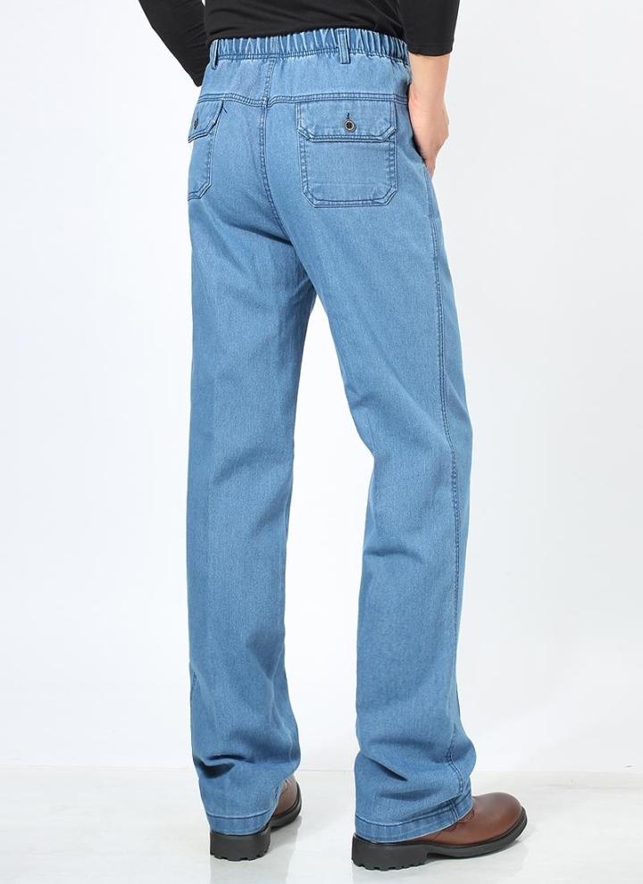 Mùa xuân và mùa thu mẫu trung niên và tuổi già lỏng lẻo eo cao nam quần dài thun thun quần jeans bố giải trí cộng với phân bón XL quần áo big size nam