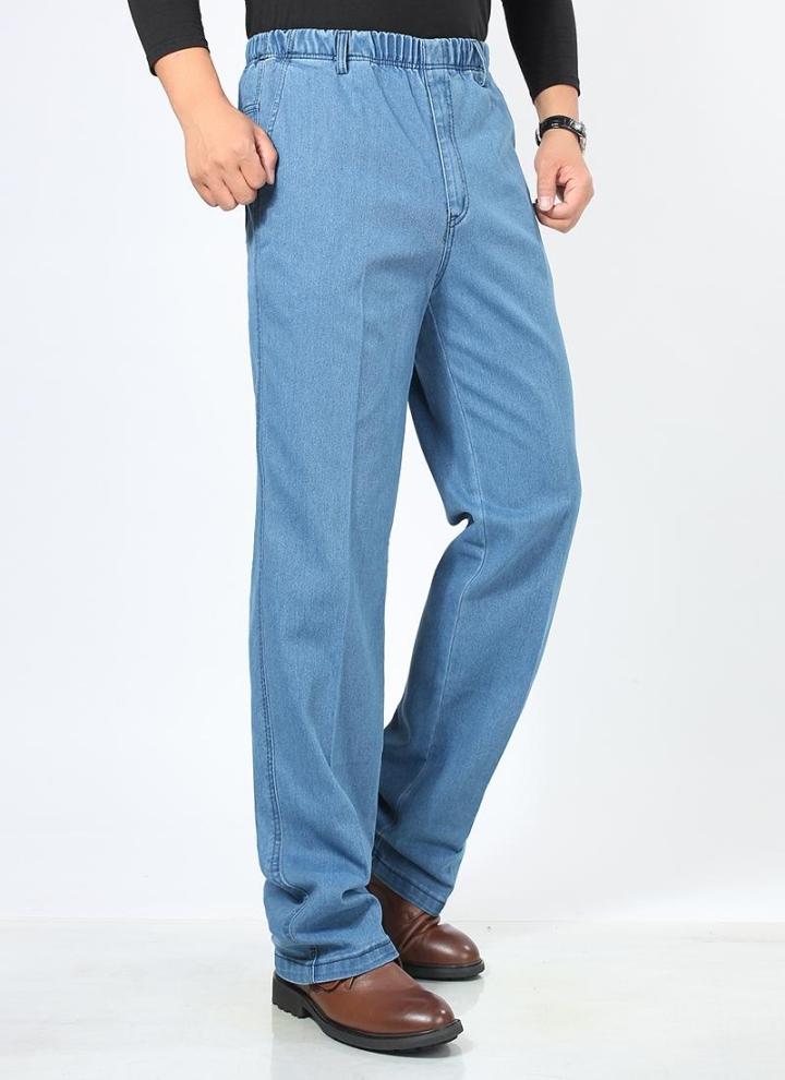 Mùa xuân và mùa thu mẫu trung niên và tuổi già lỏng lẻo eo cao nam quần dài thun thun quần jeans bố giải trí cộng với phân bón XL quần áo big size nam