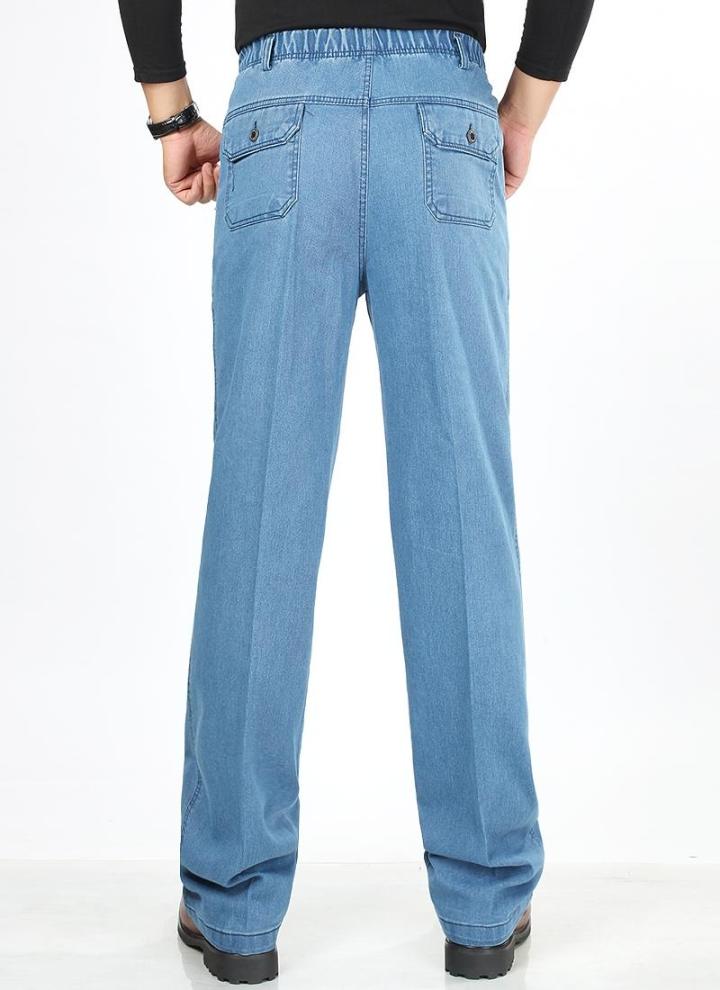 Mùa xuân và mùa thu mẫu trung niên và tuổi già lỏng lẻo eo cao nam quần dài thun thun quần jeans bố giải trí cộng với phân bón XL quần áo big size nam